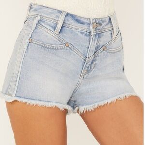 Shyanne Light/Med Denim frayed hem Shorts
